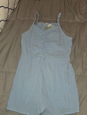 H&M Light Blue Textured Sleeveless Romper